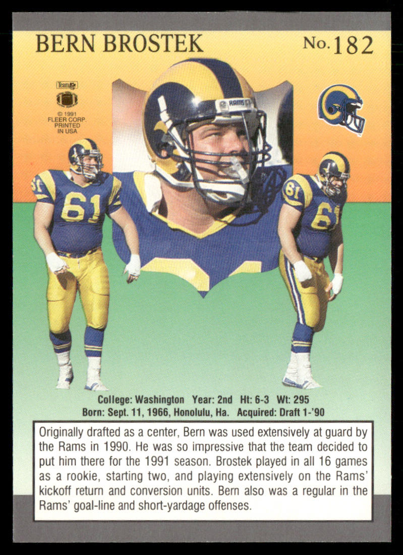 Bern Brostek 1991 Ultra #182 Los Angeles Rams