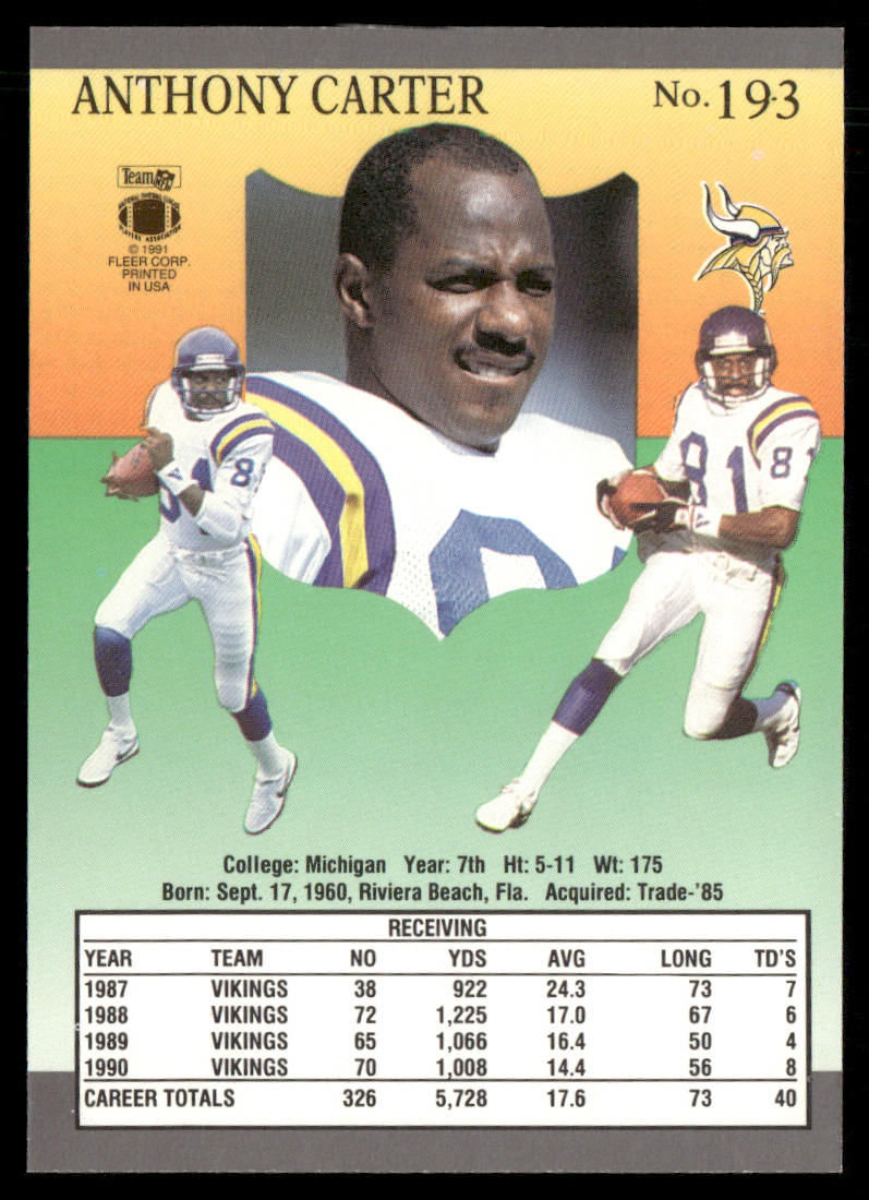 Anthony Carter 1991 Ultra #193 Minnesota Vikings
