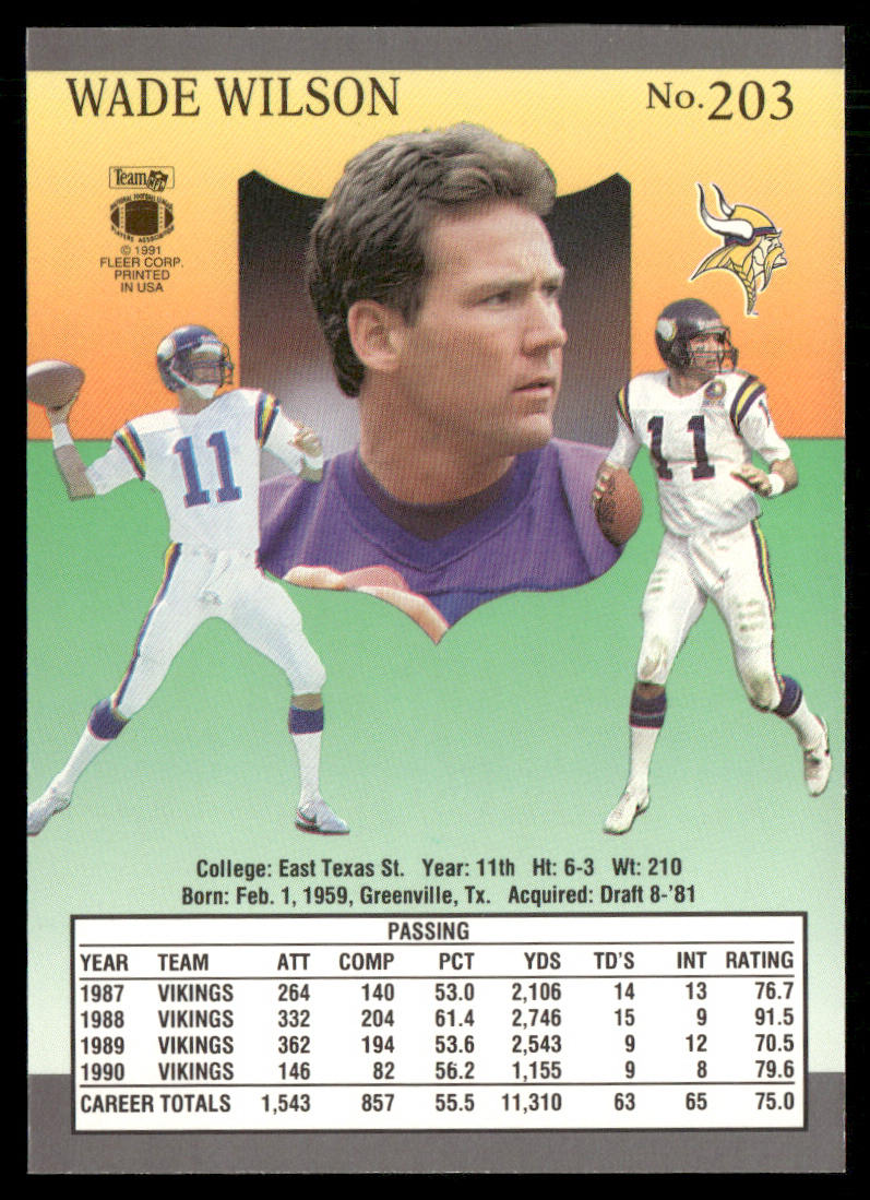 Wade Wilson 1991 Ultra #203 Minnesota Vikings