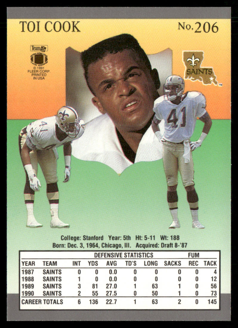 Toi Cook 1991 Ultra #206 RC New Orleans Saints