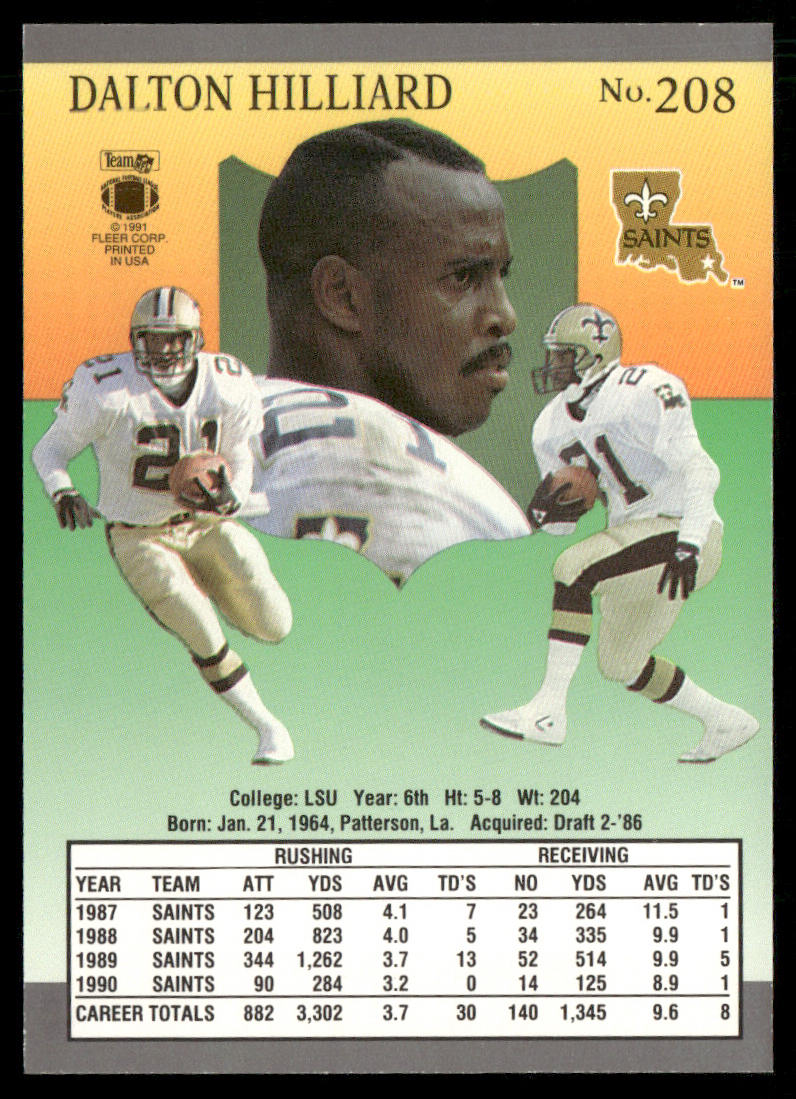 Dalton Hilliard 1991 Ultra #208 New Orleans Saints