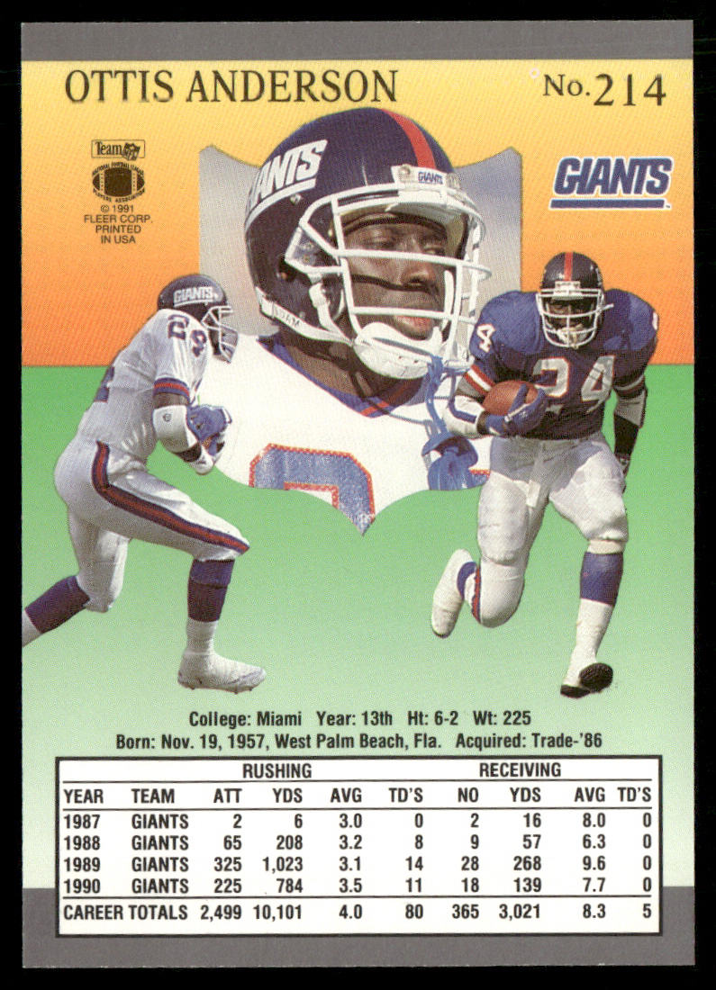 Ottis Anderson 1991 Ultra #214 New York Giants