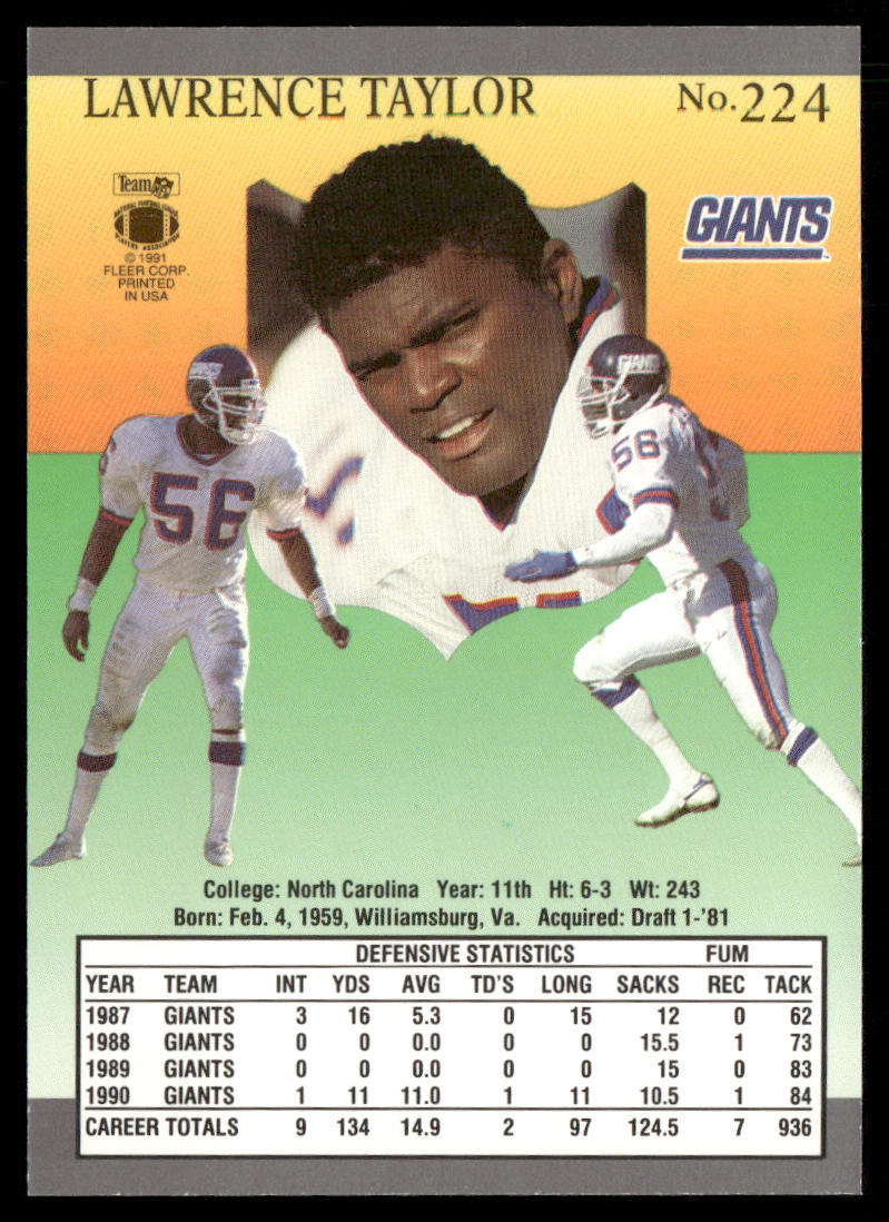 Lawrence Taylor 1991 Ultra #224 New York Giants