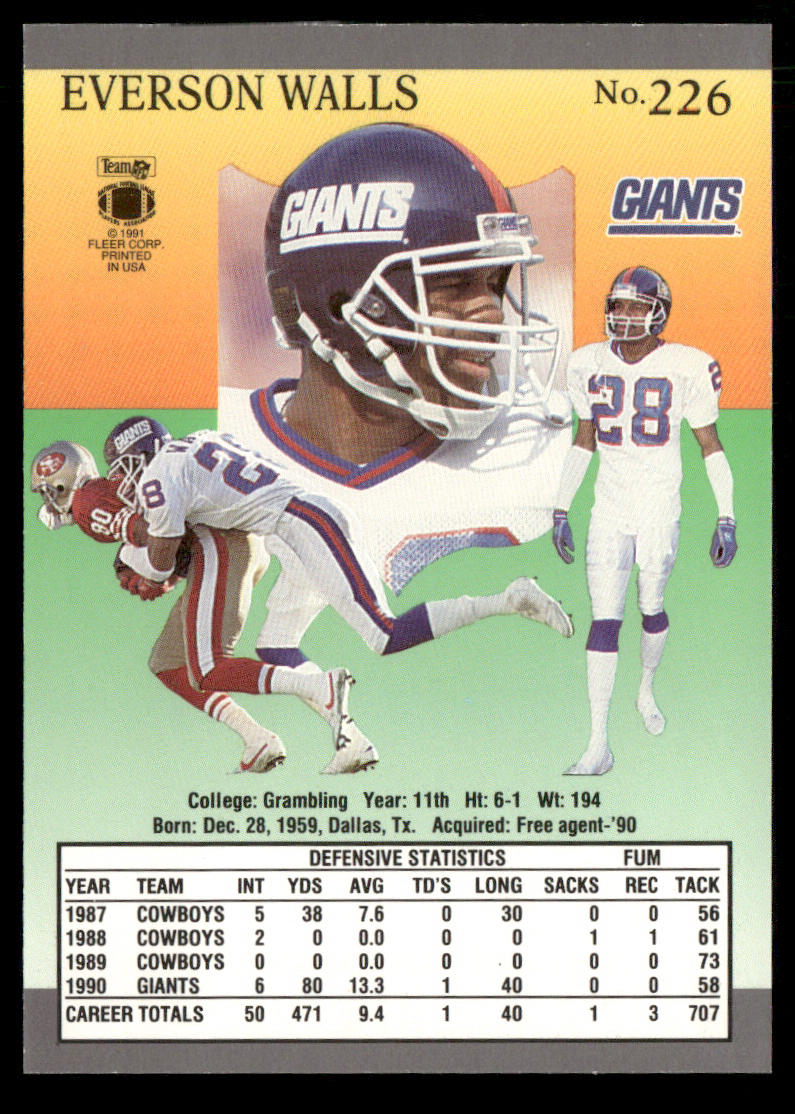 Everson Walls 1991 Ultra #226 New York Giants