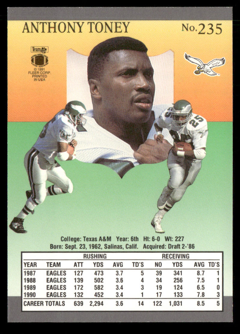 Anthony Toney 1991 Ultra #235 Philadelphia Eagles