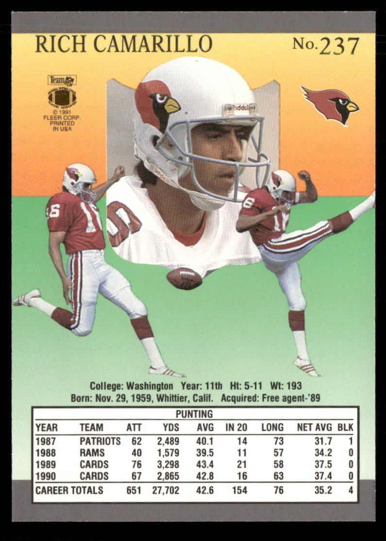 Rich Camarillo 1991 Ultra #237 Phoenix Cardinals