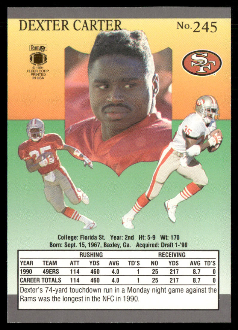 Dexter Carter 1991 Ultra #245 San Francisco 49ers