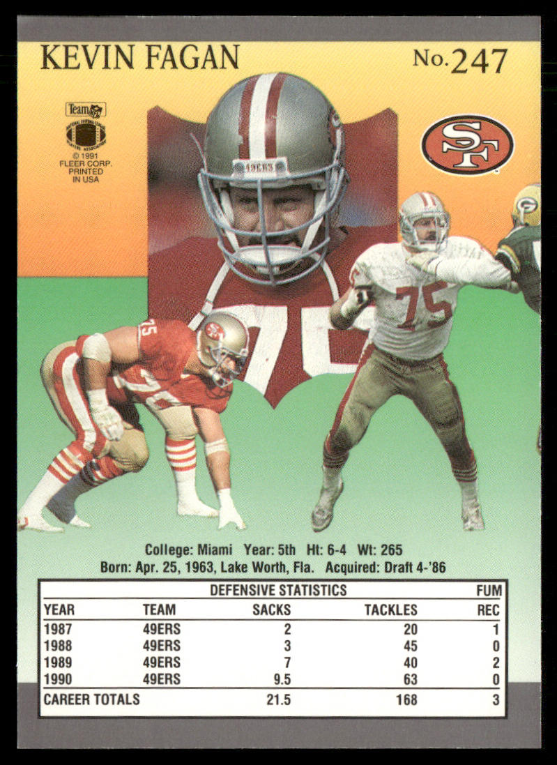 Kevin Fagan 1991 Ultra #247 San Francisco 49ers