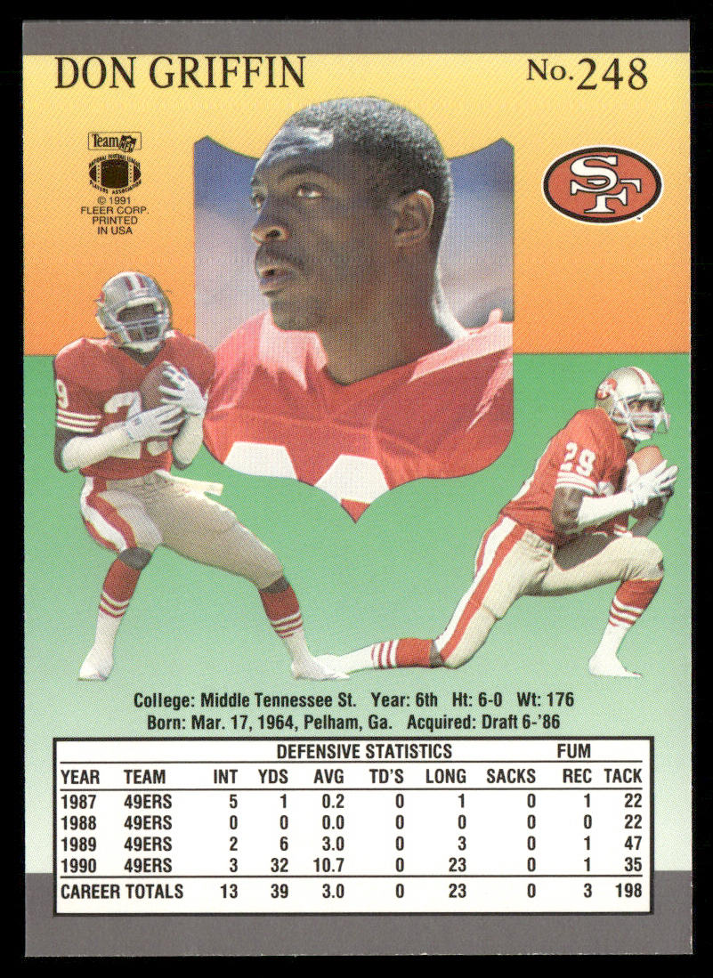 Don Griffin 1991 Ultra #248 San Francisco 49ers