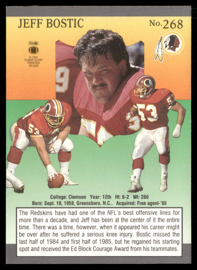 Jeff Bostic 1991 Ultra #268 Washington Redskins