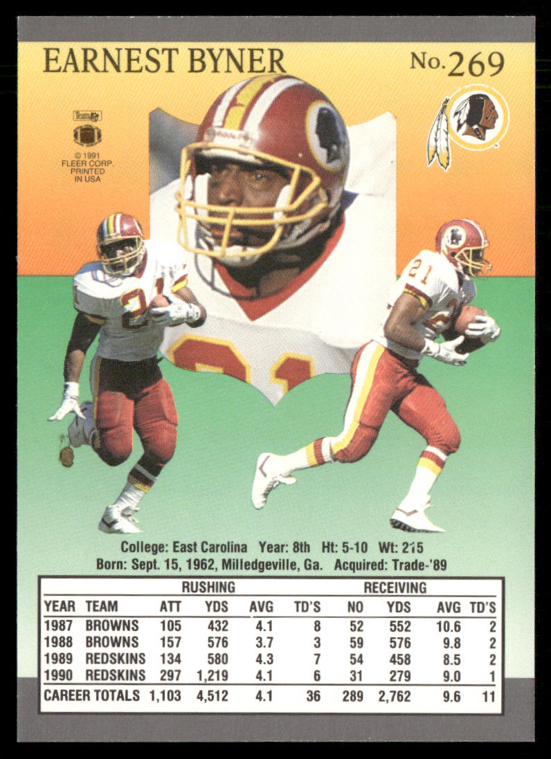 Earnest Byner 1991 Ultra #269 Washington Redskins