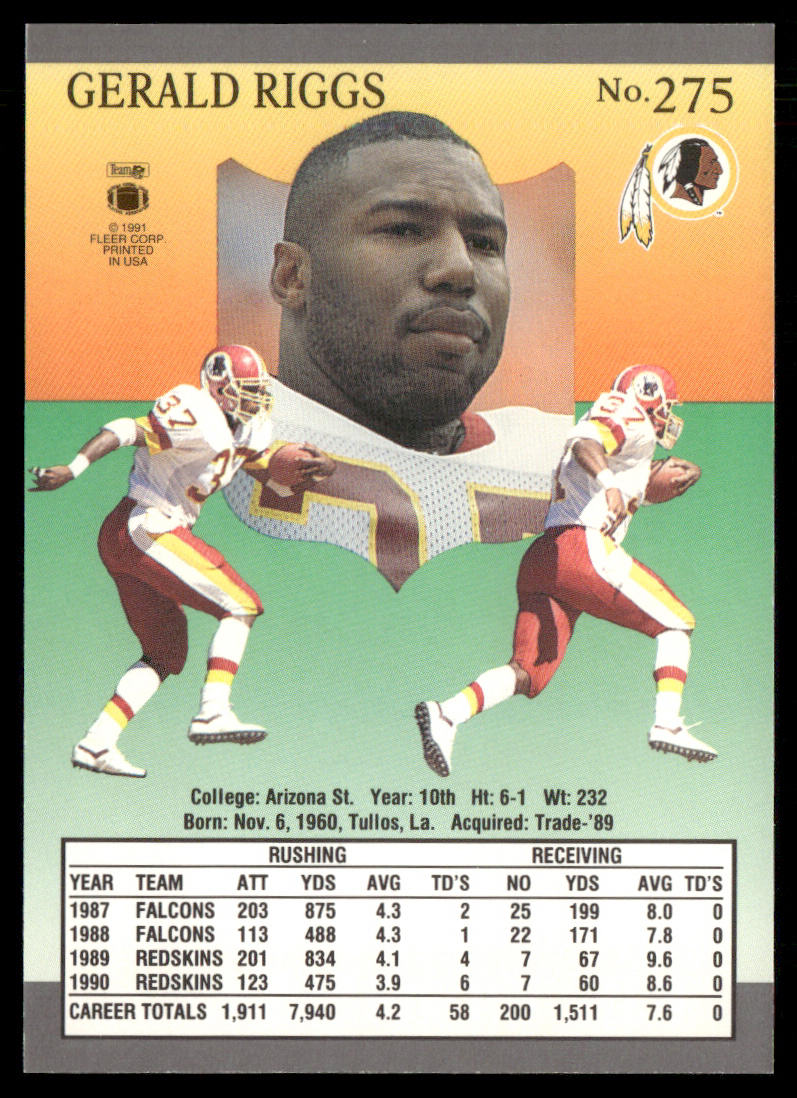 Gerald Riggs 1991 Ultra #275 Washington Redskins