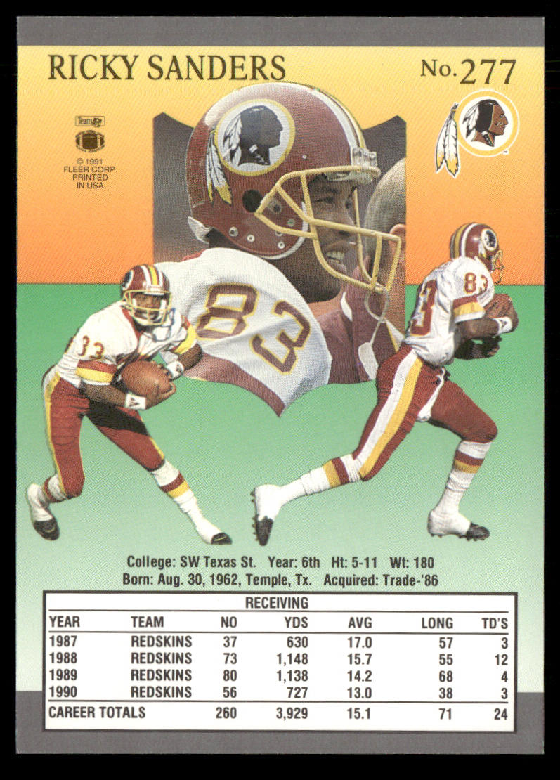 Ricky Sanders 1991 Ultra #277 Washington Redskins
