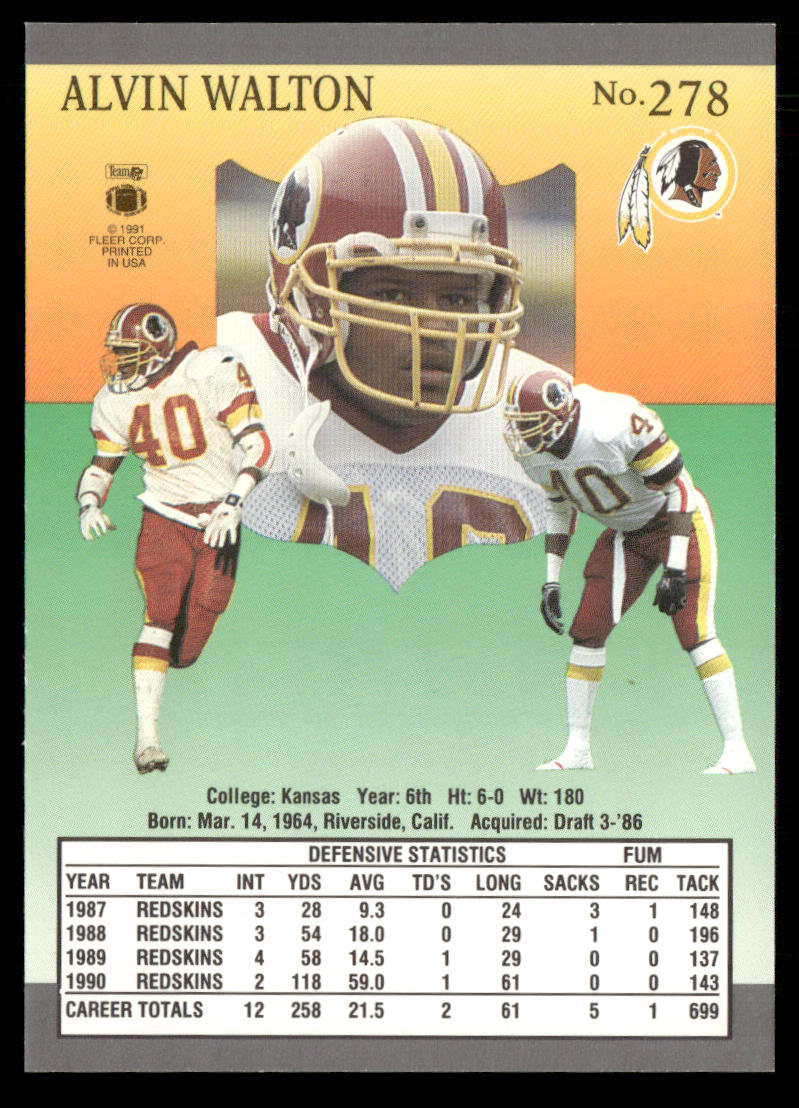 Alvin Walton 1991 Ultra #278 Washington Redskins