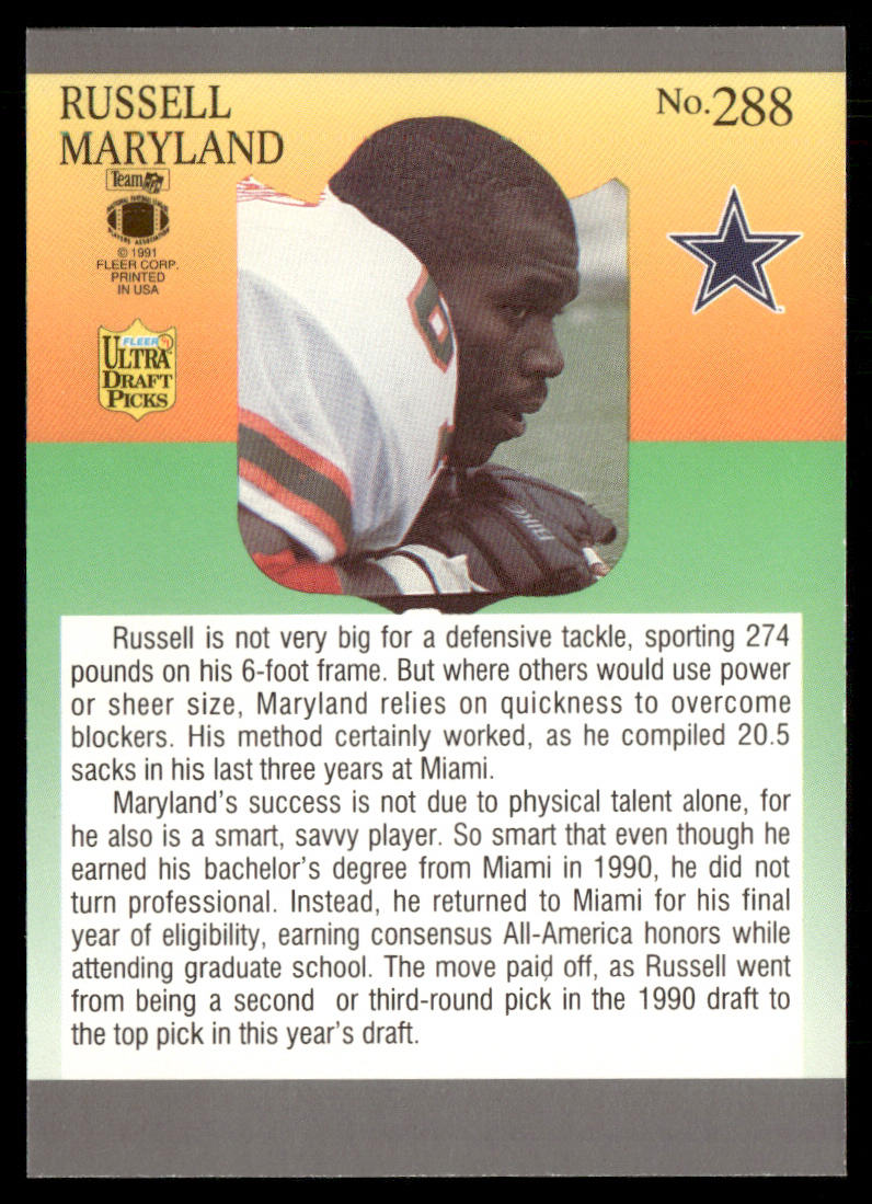 Russell Maryland 1991 Ultra #288b RC Dallas Cowboys