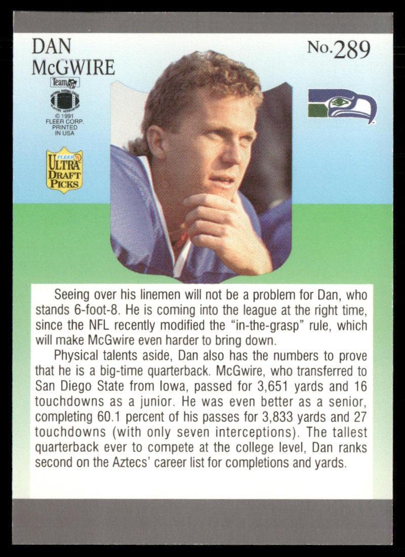 Dan McGwire 1991 Ultra #289 RC Seattle Seahawks