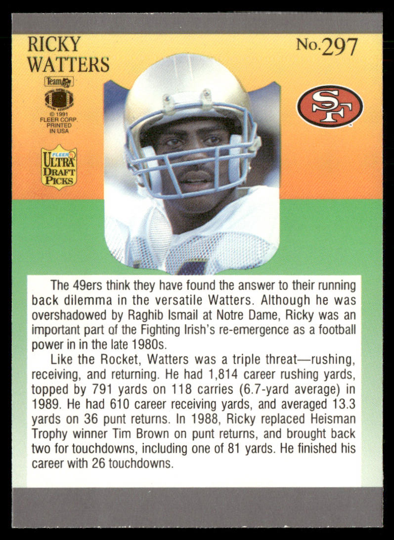 Ricky Watters 1991 Ultra #297 RC San Francisco 49ers