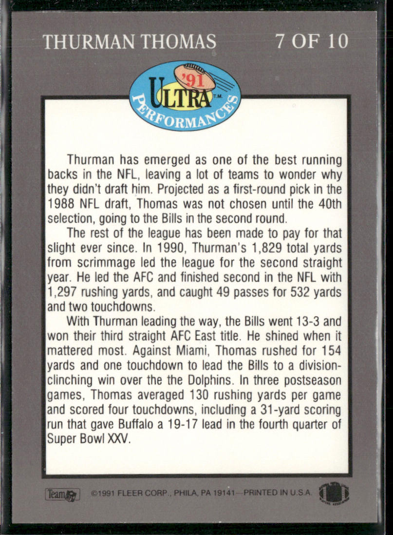 Thurman Thomas 1991 Ultra Ultra Performances #7 Buffalo Bills