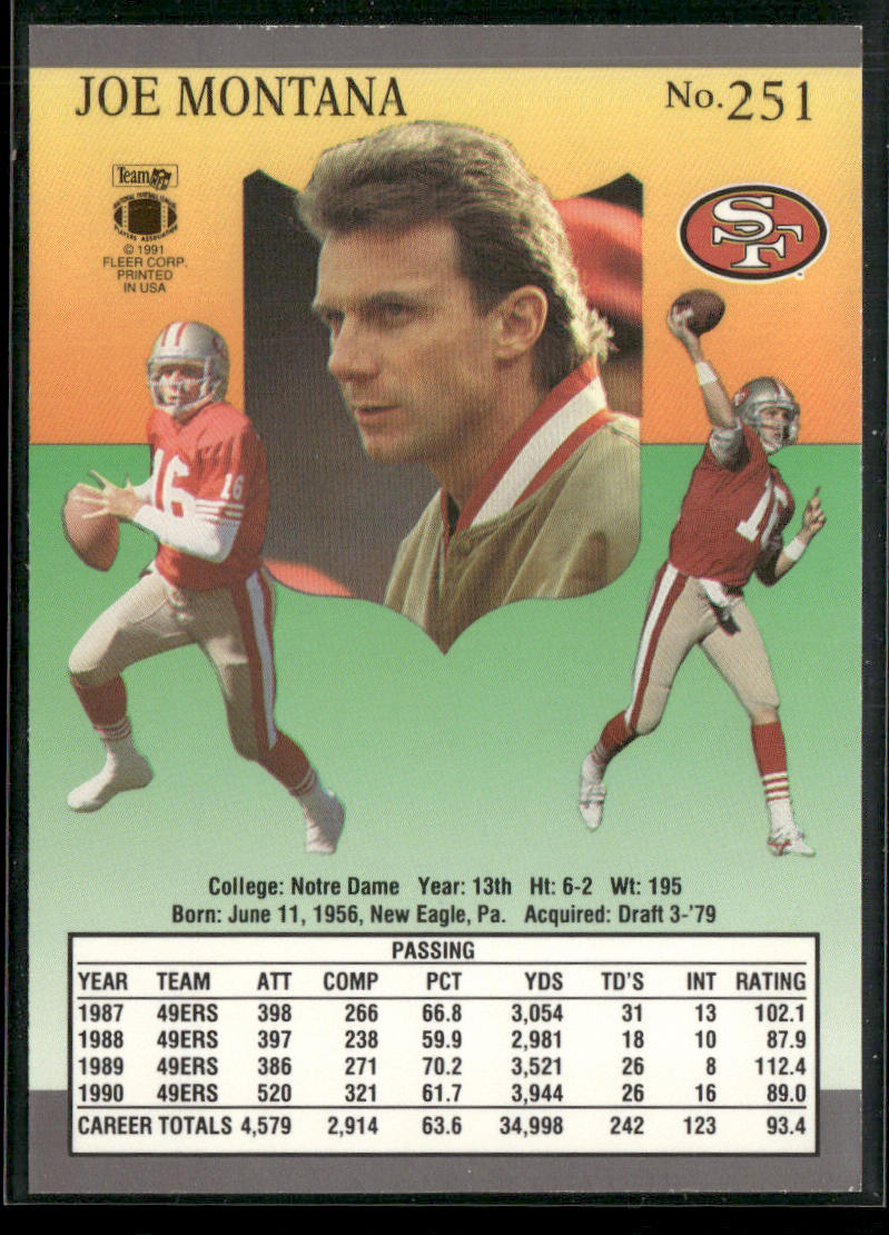 Joe Montana 1991 Ultra #251 San Francisco 49ers