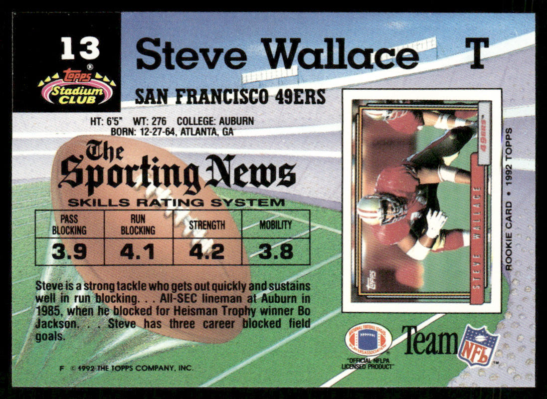 Steve Wallace 1992 Stadium Club #13 San Francisco 49ers
