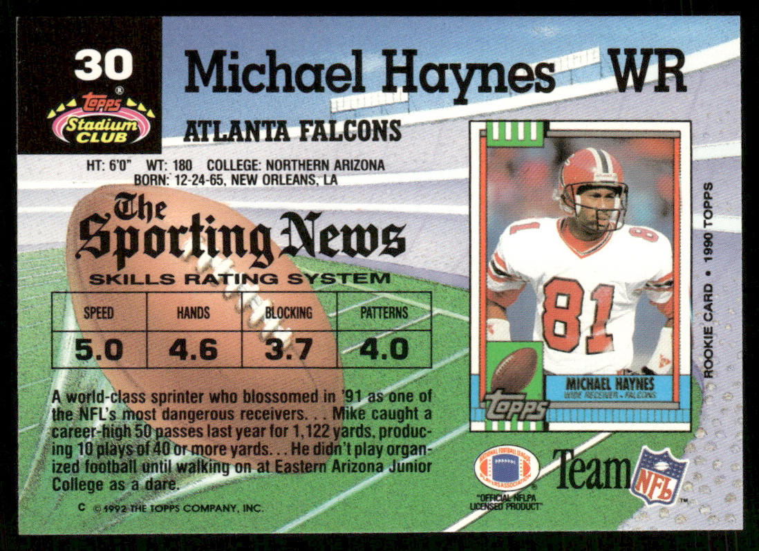 Michael Haynes 1992 Stadium Club #30 Atlanta Falcons
