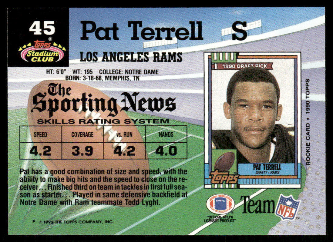 Pat Terrell 1992 Stadium Club #45 Los Angeles Rams