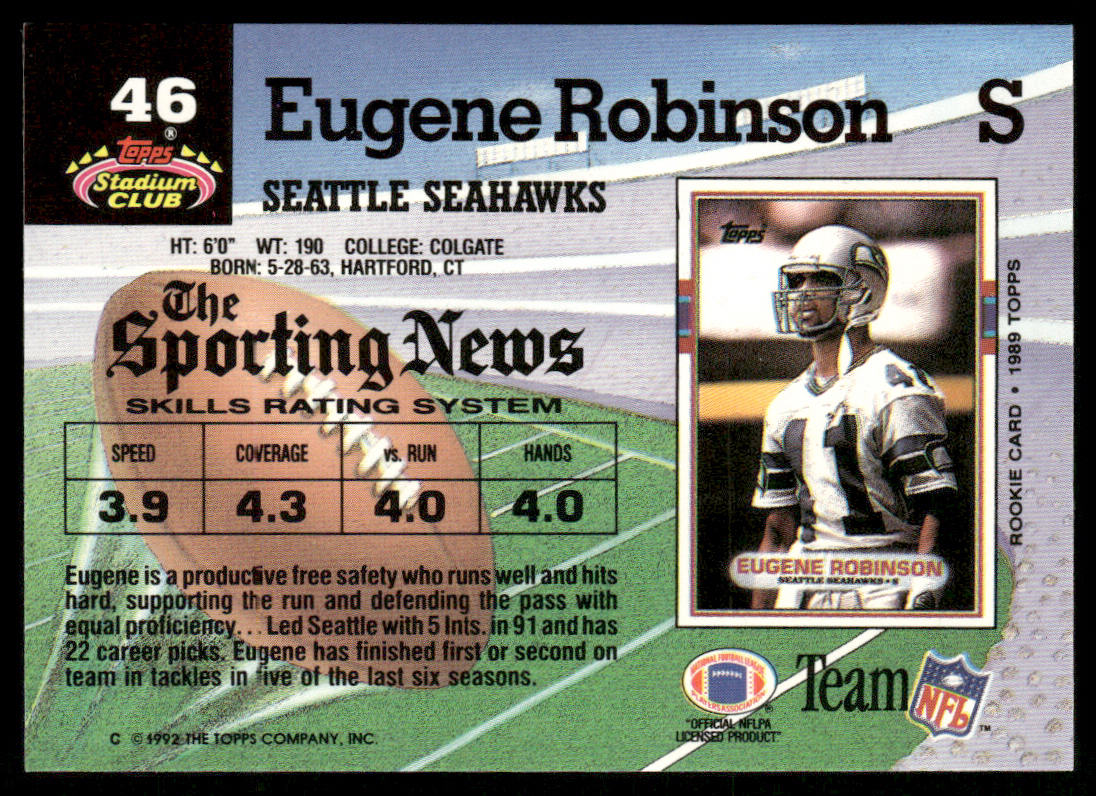 Eugene Robinson 1992 Stadium Club #46 Seattle Seahawks