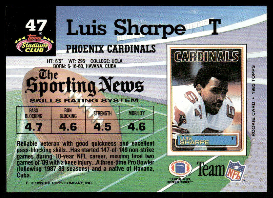 Luis Sharpe 1992 Stadium Club #47 Phoenix Cardinals