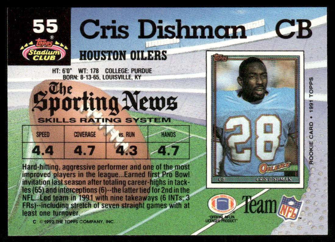 Cris Dishman 1992 Stadium Club #55 Houston Oilers