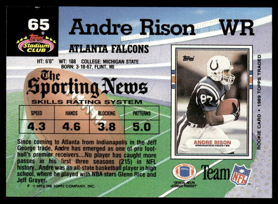 Andre Rison 1992 Stadium Club #65 Atlanta Falcons
