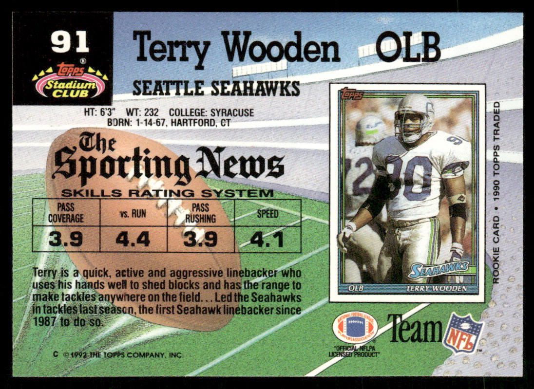 Terry Wooden 1992 Stadium Club #91 Seattle Seahawks