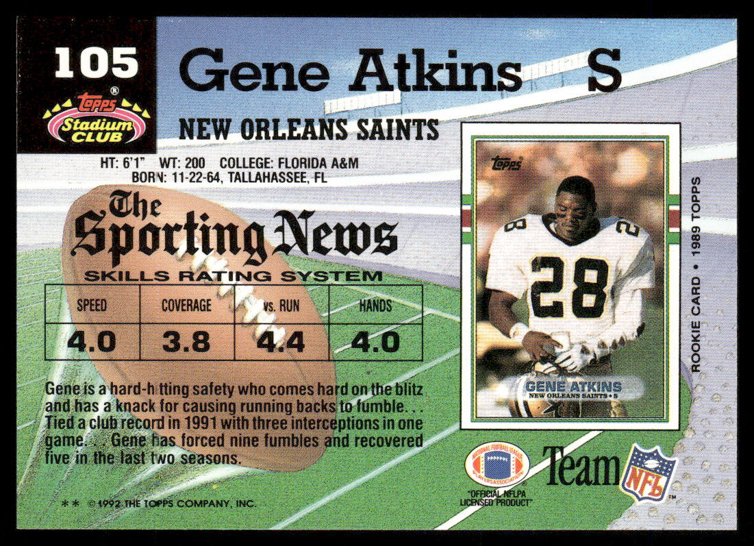 Gene Atkins 1992 Stadium Club #105 New Orleans Saints