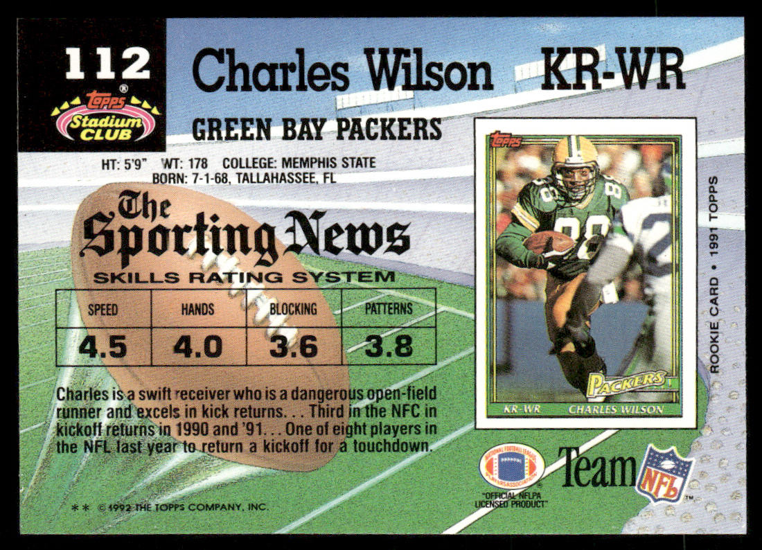 Charles Wilson 1992 Stadium Club #112 Green Bay Packers