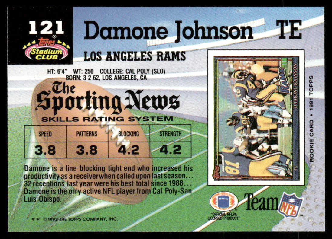 Damone Johnson 1992 Stadium Club #121 Los Angeles Rams