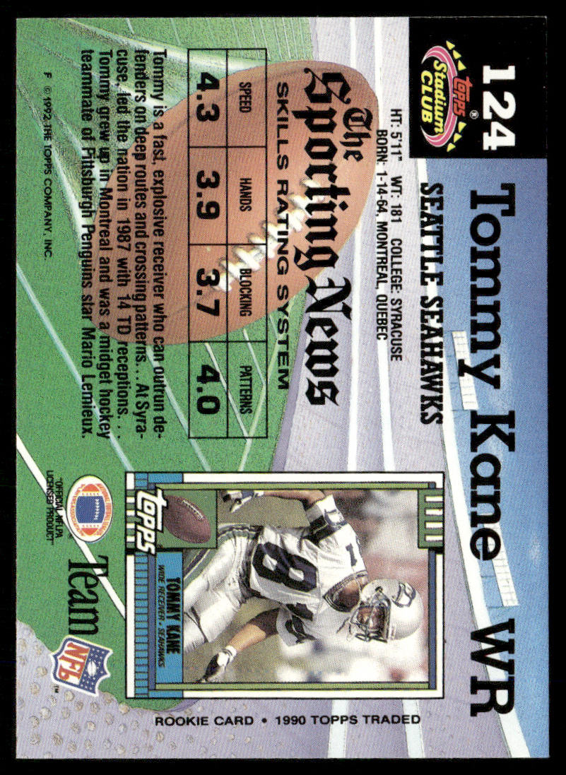 Tommy Kane 1992 Stadium Club #124 Seattle Seahawks