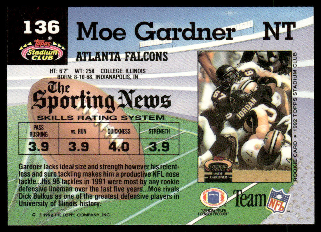 Moe Gardner 1992 Stadium Club #136 Atlanta Falcons