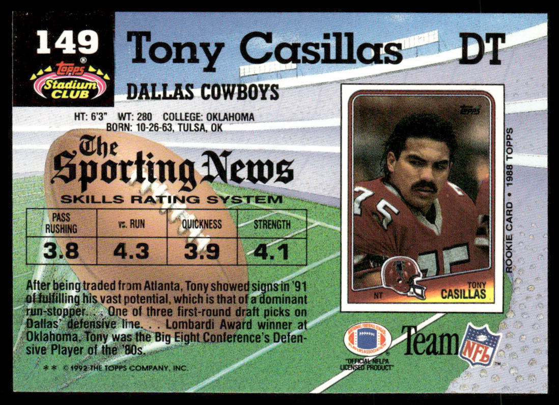 Tony Casillas 1992 Stadium Club #149 Dallas Cowboys