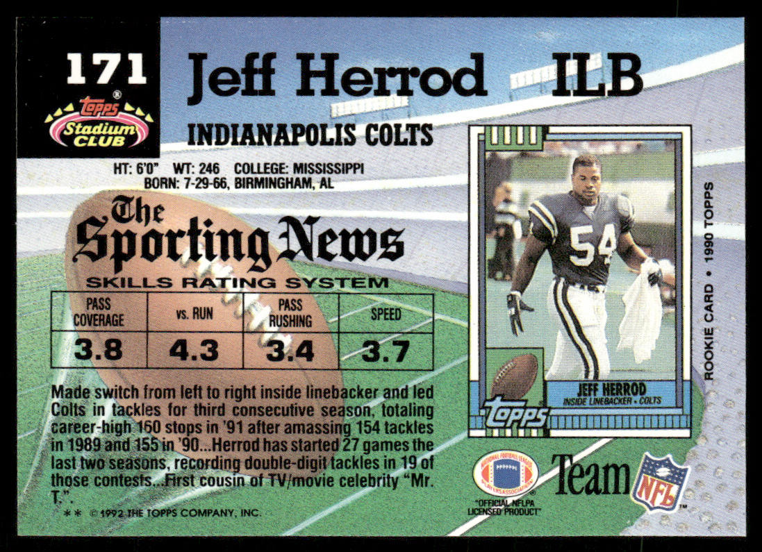 Jeff Herrod 1992 Stadium Club #171 Indianapolis Colts