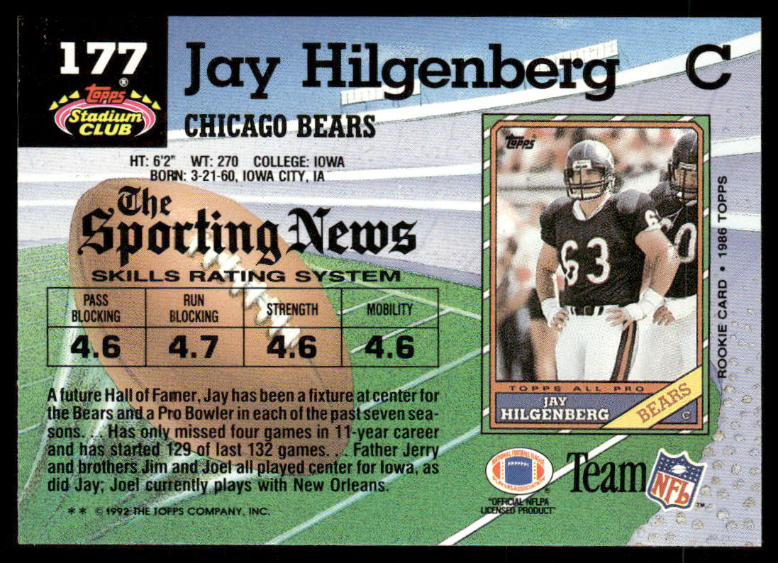 Jay Hilgenberg 1992 Stadium Club #177 Chicago Bears