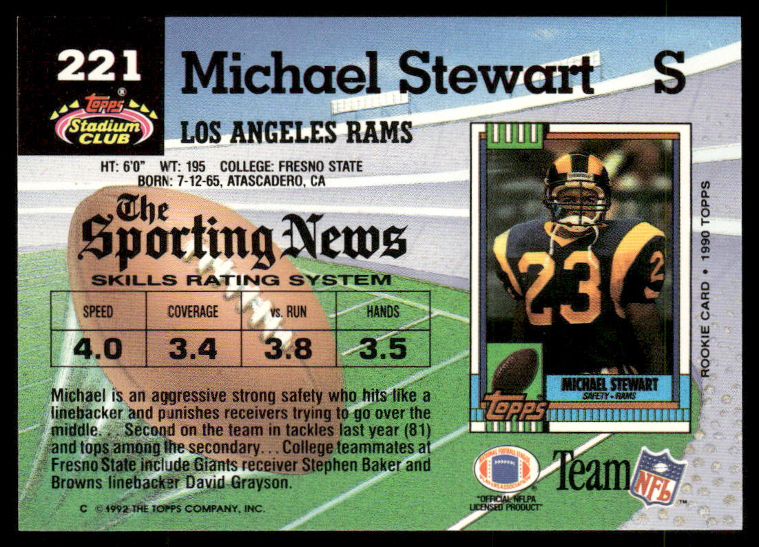 Michael Stewart 1992 Stadium Club #221 Los Angeles Rams
