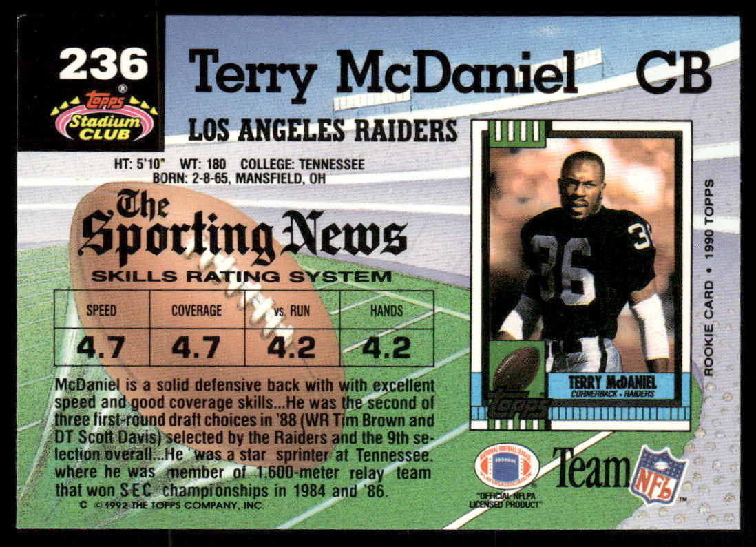 Terry McDaniel 1992 Stadium Club #236 Los Angeles Raiders