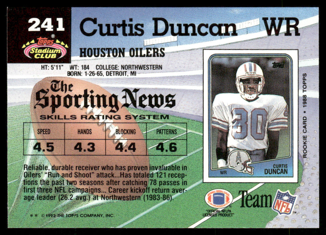 Curtis Duncan 1992 Stadium Club #241 Houston Oilers