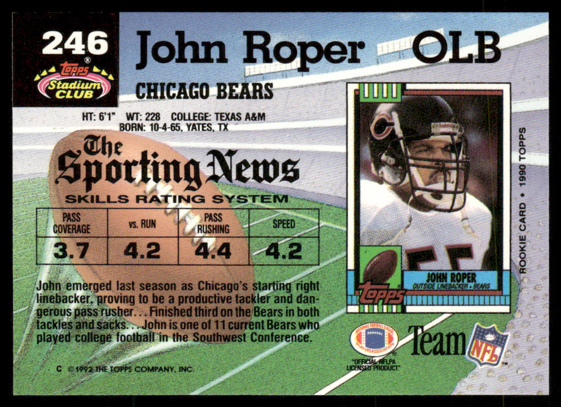 John Roper 1992 Stadium Club #246 Chicago Bears