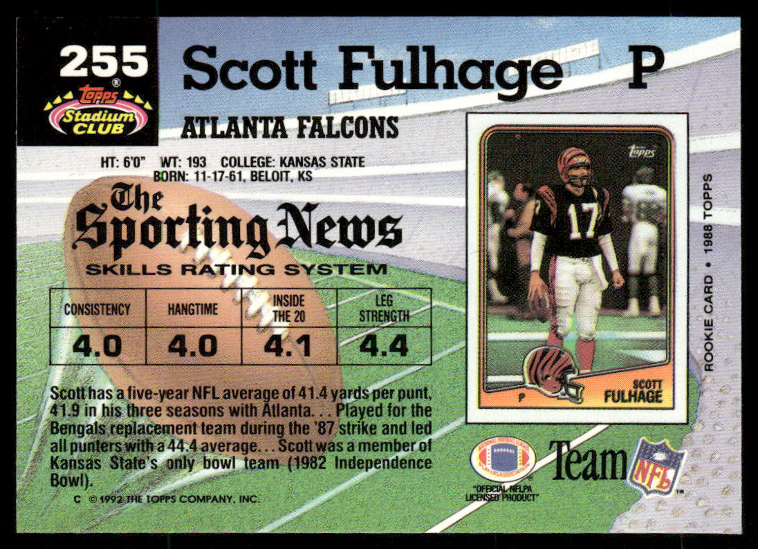 Scott Fulhage 1992 Stadium Club #255 Atlanta Falcons
