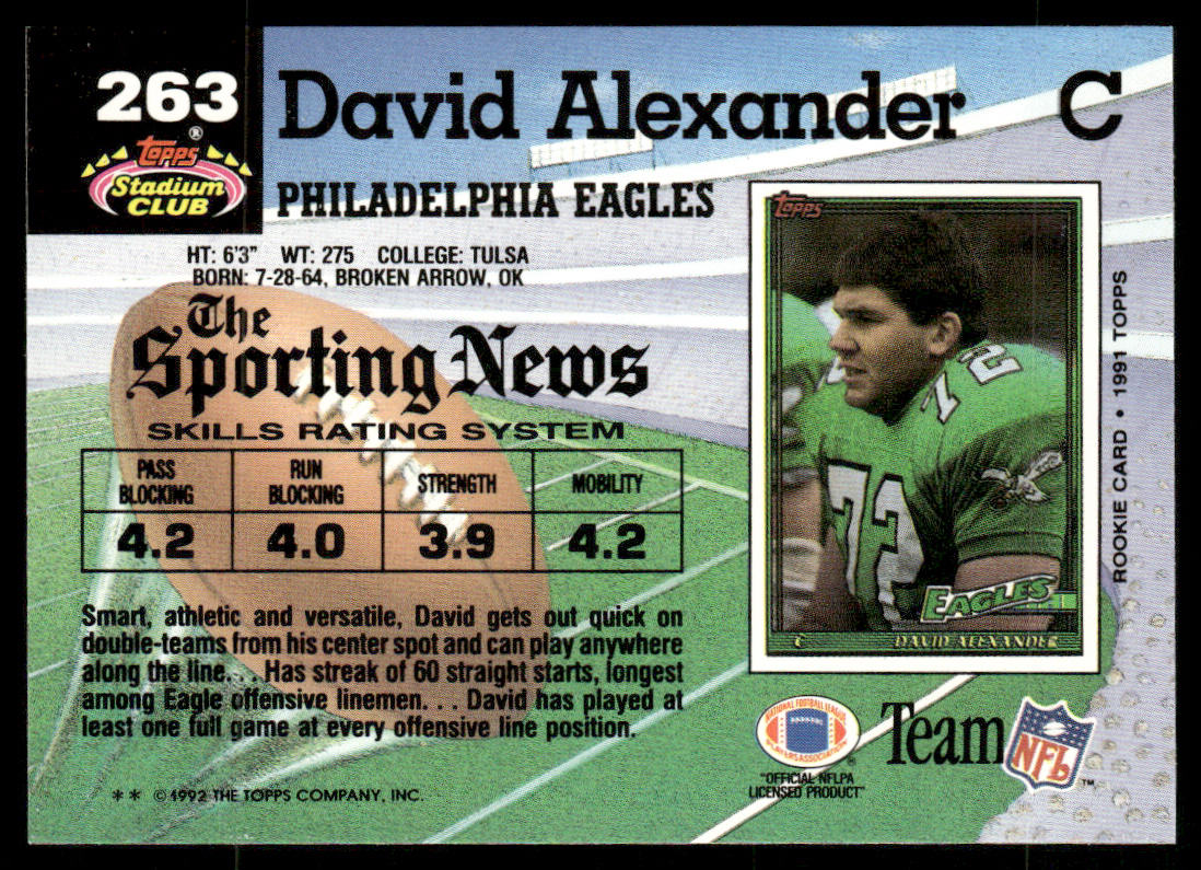 David Alexander 1992 Stadium Club #263 Philadelphia Eagles