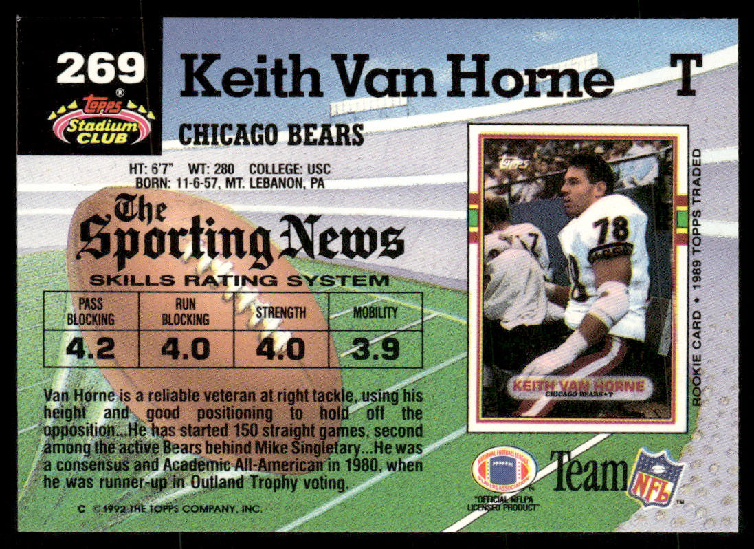 Keith Van Horne 1992 Stadium Club #269 Chicago Bears