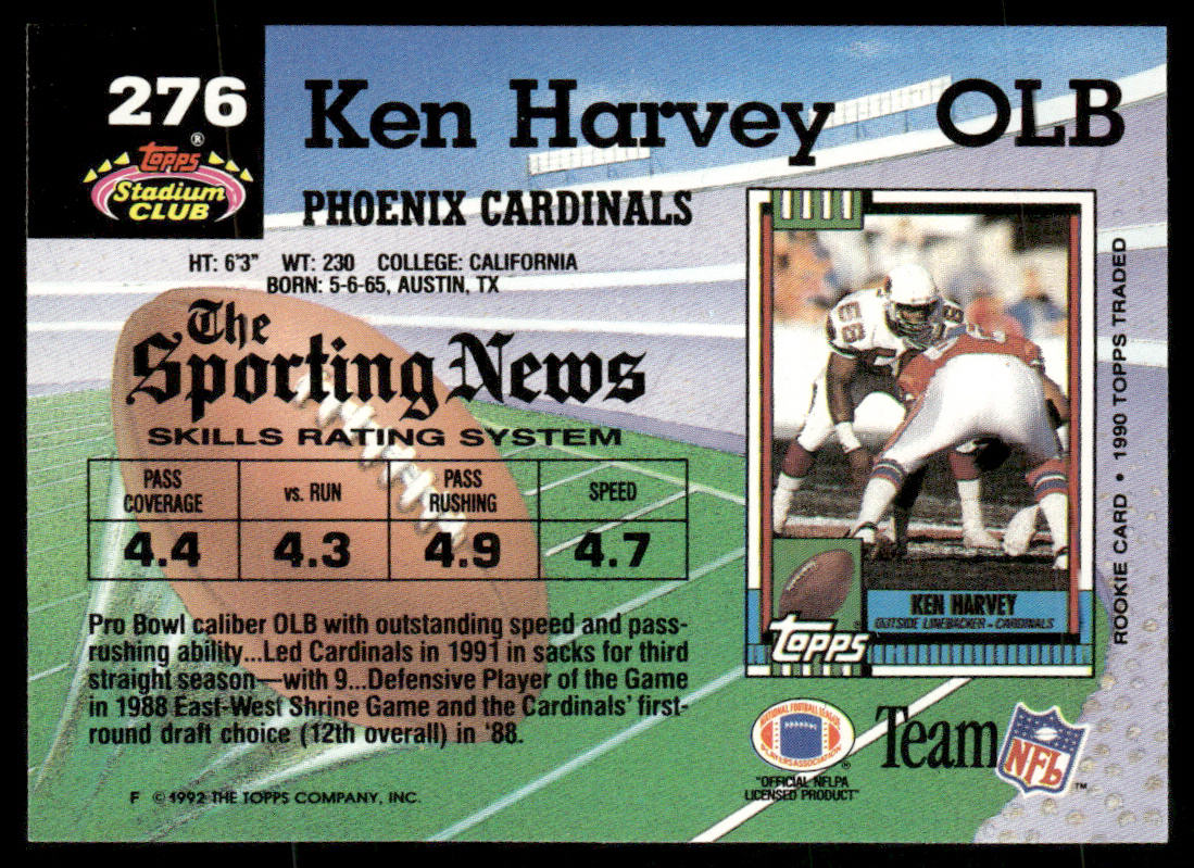 Ken Harvey 1992 Stadium Club #276 Phoenix Cardinals