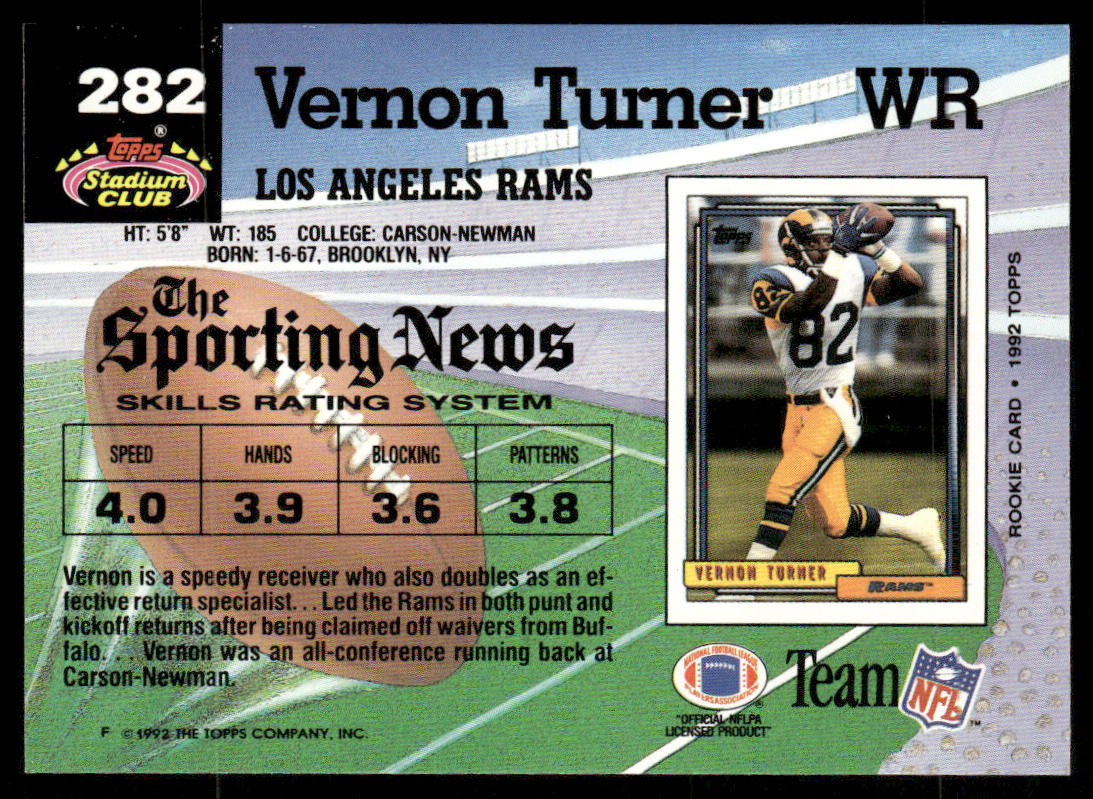 Vernon Turner 1992 Stadium Club #282 Los Angeles Rams