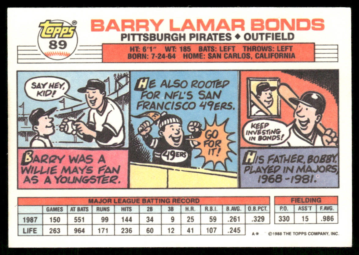 Barry Bonds 1988 Topps Big #89 Pittsburgh Pirates