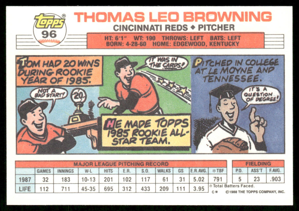 Tom Browning 1988 Topps Big #96a Cincinnati Reds